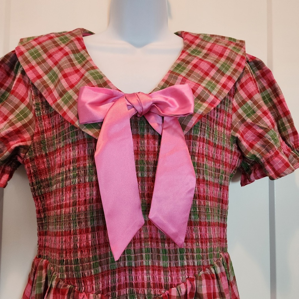 Ivy City Alice Dress L Rosewood Tartan Plaid Bow Smocked Coquette Holiday Preppy - Picture 7 of 15
